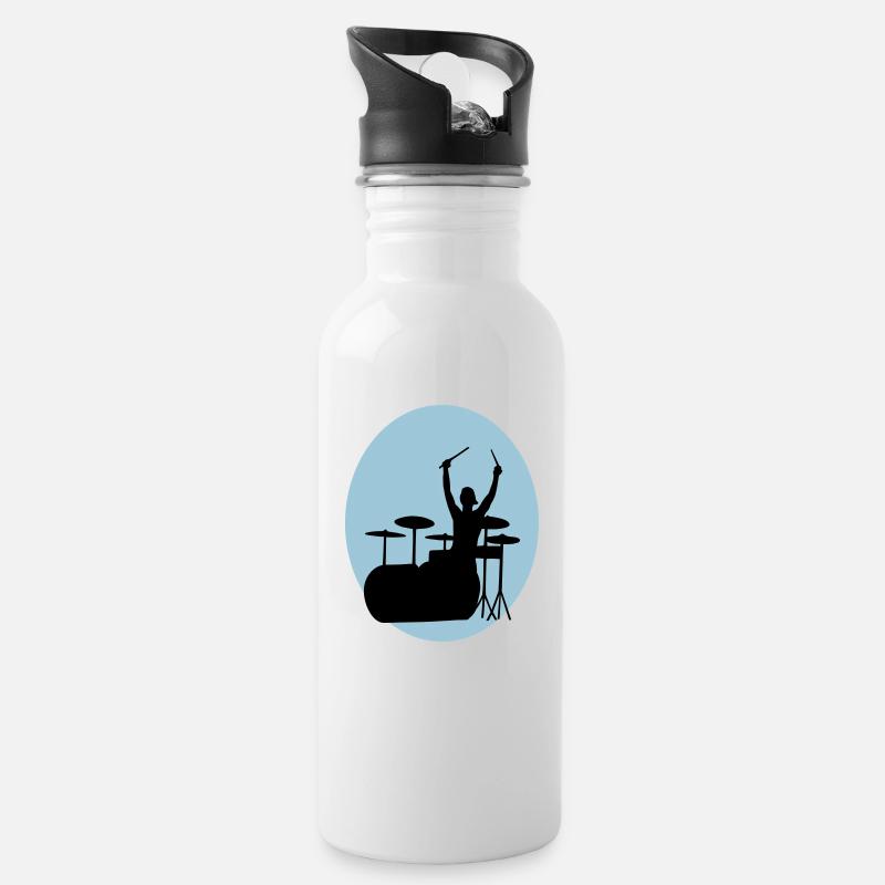 Schlagzeuger - Trinkflasche mit integriertem Trinkhalm - Weiß