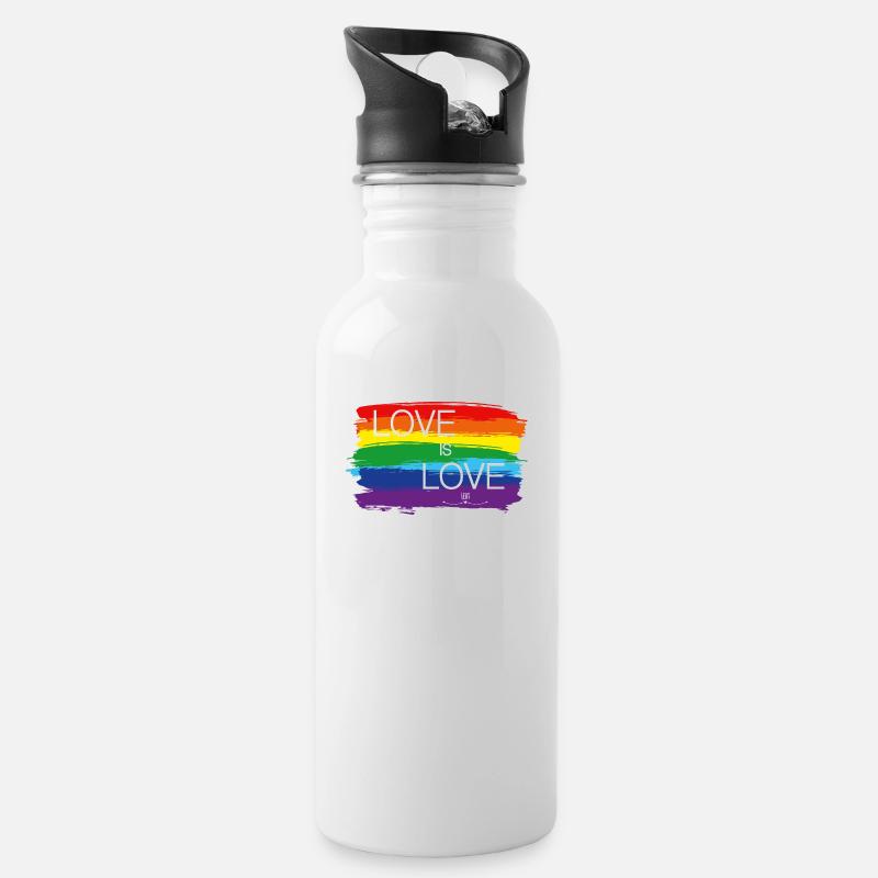 Love is Love - Trinkflasche mit integriertem Trinkhalm - Weiß