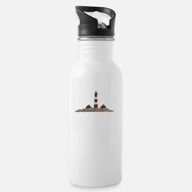 Der Westerhever Leuchtturm mal anders - Trinkflasche mit integriertem Trinkhalm - Weiß