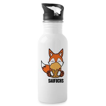 Fuchs Saufuchs Biertrinker Saufen Bier - Trinkflasche mit integriertem Trinkhalm - Weiß - Rechts