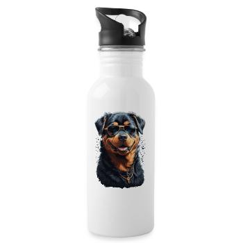 Aesthetically cool Rottweiler dog with sunglasses - Water bottle with straw - white - Right