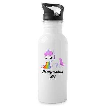 Partymodus AN , Einhorn - Trinkflasche mit integriertem Trinkhalm - Weiß - Rechts