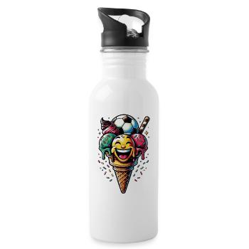 Sommer Sonne Fussball lachende Eistüte - Trinkflasche mit integriertem Trinkhalm - Weiß - Rechts