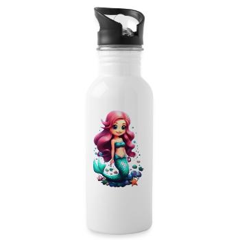 Chibi sirène mignonne aux cheveux roses - Gourde avec paille intégrée - blanc - Droite