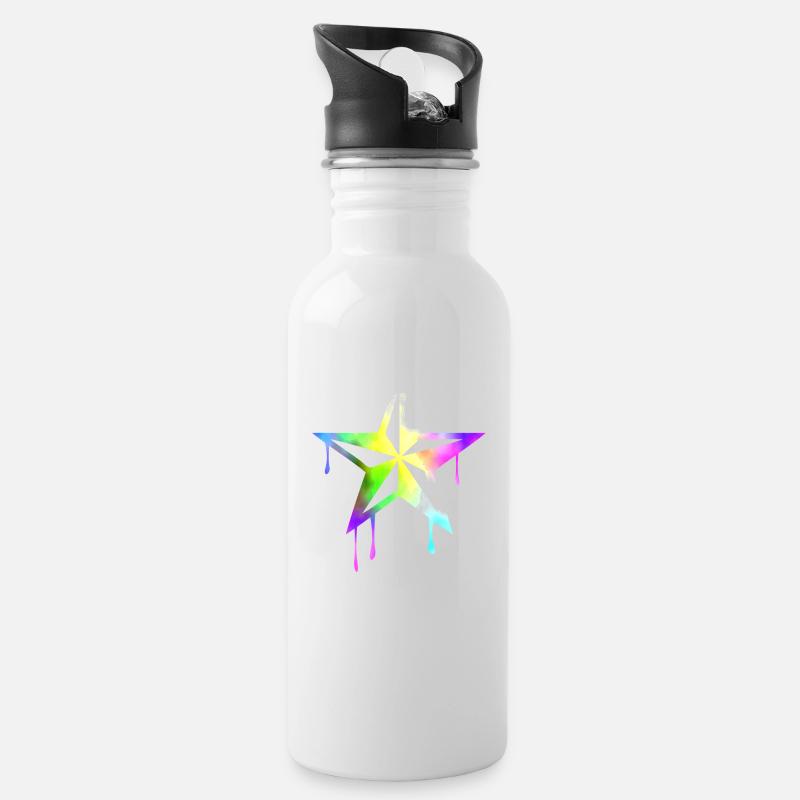 nautic_star_watercolor - Water bottle with straw - white