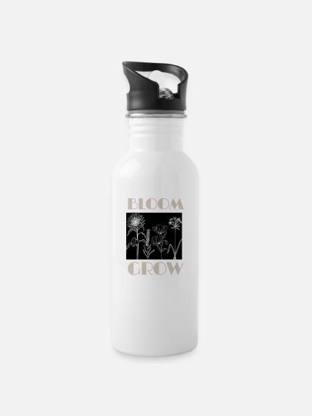 Pflanzen ,Flora Pfa - Trinkflasche mit integriertem Trinkhalm - Weiß