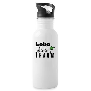 Lebe deinen Traum - Trinkflasche mit integriertem Trinkhalm - Weiß - Rechts