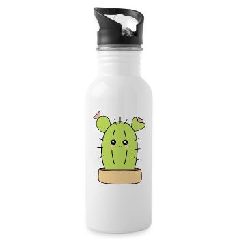Kawaii Cactus Kawaii Plant Kawaii Succulents - Water bottle with straw - white - Right