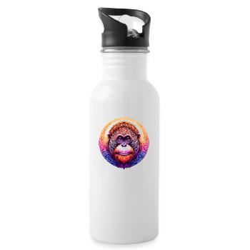 Mystical Orangutan Mandala Portrait - Water bottle with straw - white - Right