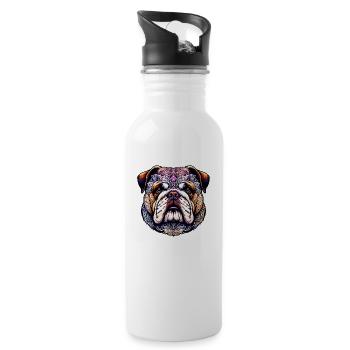 Bouledogue complexe Mandala : Fusion d’œuvres d’art canines - Gourde avec paille intégrée - blanc - Droite