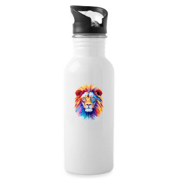 Colorful Geometric Lion: Abstract Polygonal Art - Water bottle with straw - white - Right