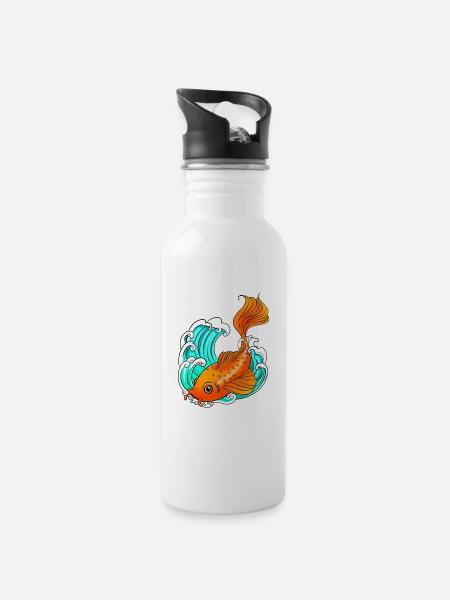 Koi Carp - Wave - Fish - Water bottle with straw - white