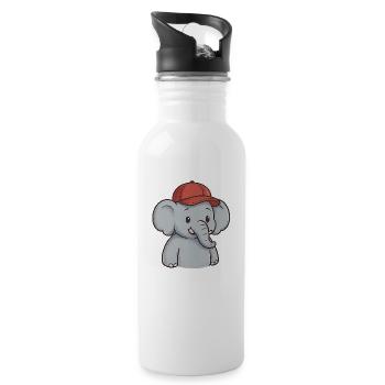 Éléphant avec bonnet rouge – Cute Street Style - Gourde avec paille intégrée - blanc - Droite