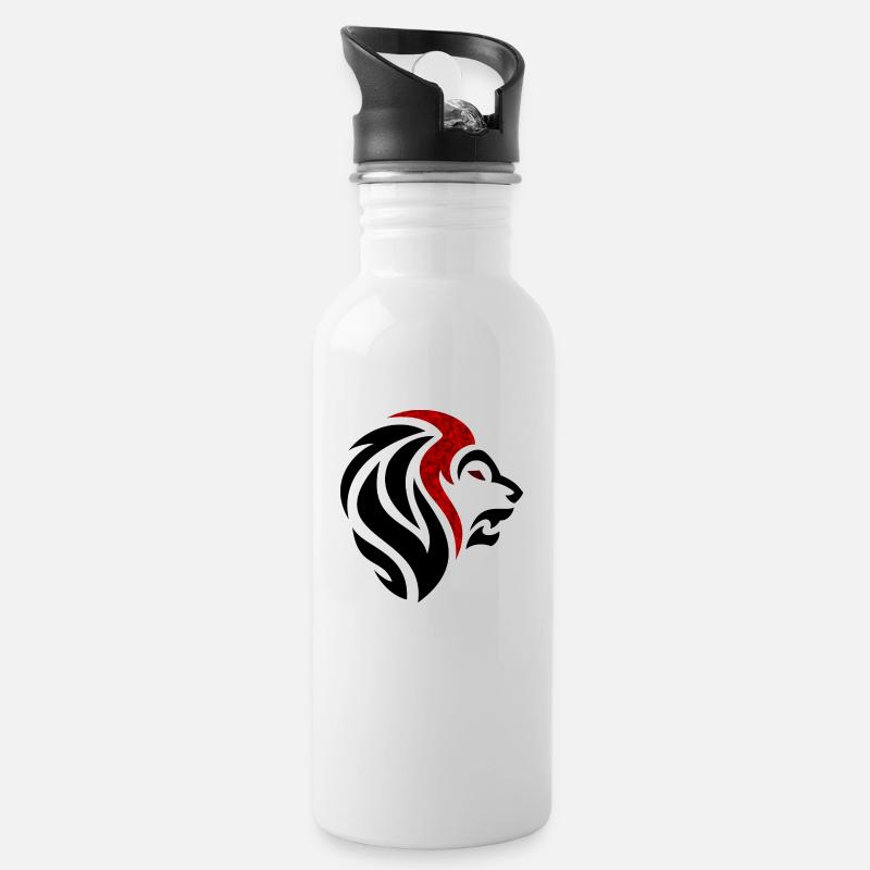 Schwarzer roter Löwe - Trinkflasche mit integriertem Trinkhalm - Weiß