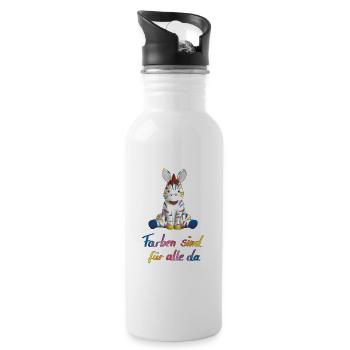 Regenbogenzebra - Farben sind für alle da - Trinkflasche mit integriertem Trinkhalm - Weiß - Rechts