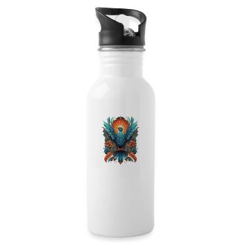 Bunter Paradiesvogel - Trinkflasche mit integriertem Trinkhalm - Weiß - Rechts
