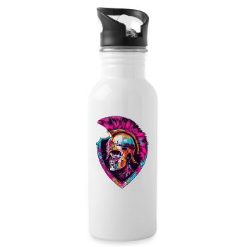 Spartaner Totenkopf Gladiator - Trinkflasche mit integriertem Trinkhalm - Weiß - Rechts