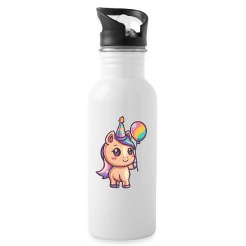 Pferd Geburtstag Comic - Trinkflasche mit integriertem Trinkhalm - Weiß - Rechts