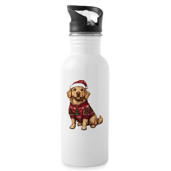 Golden Retriever Hund Weihnachten Comic Lustig - Trinkflasche mit integriertem Trinkhalm - Weiß - Rechts