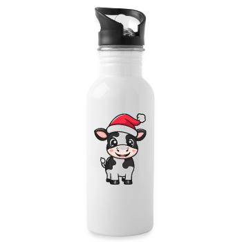 Kuh Weihnachten Niedlich - Trinkflasche mit integriertem Trinkhalm - Weiß - Rechts