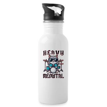 Heavy Metal Cat Music Humor Funny Gift Idea - Water bottle with straw - white - Right