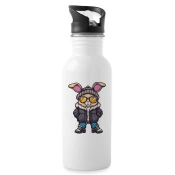 Hase Winter - Trinkflasche mit integriertem Trinkhalm - Weiß - Rechts