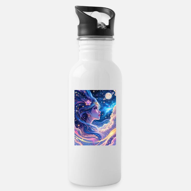 Girl in Galaxie - Trinkflasche mit integriertem Trinkhalm - Weiß