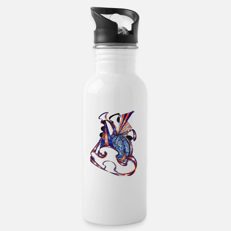 BlauOrange Stoffbänder - Trinkflasche mit integriertem Trinkhalm - Weiß