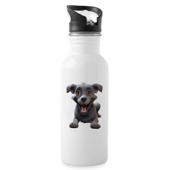Grinning Grey Pup Adventure - Water bottle with straw - white - Right