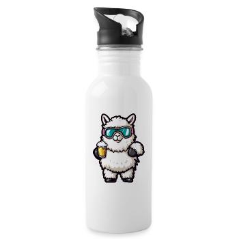 Alpaka Llama Apres Ski Bier Comic - Trinkflasche mit integriertem Trinkhalm - Weiß - Rechts
