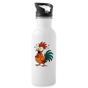 Crazy Rooster – Funny Chicken Cartoon Meme Design - Trinkflasche mit integriertem Trinkhalm - Weiß - Rechts
