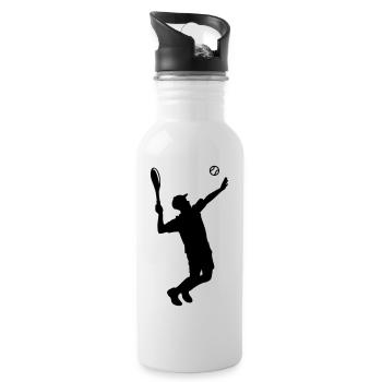 Tennisspieler Silhouette - Trinkflasche mit integriertem Trinkhalm - Weiß - Rechts
