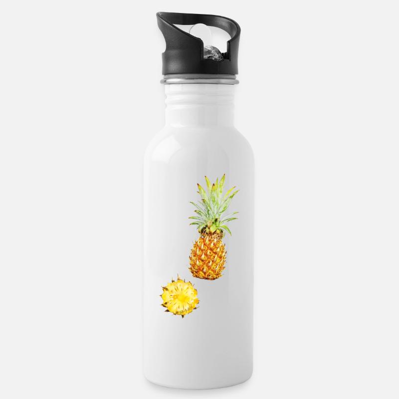 Ananas - Trinkflasche mit integriertem Trinkhalm - Weiß