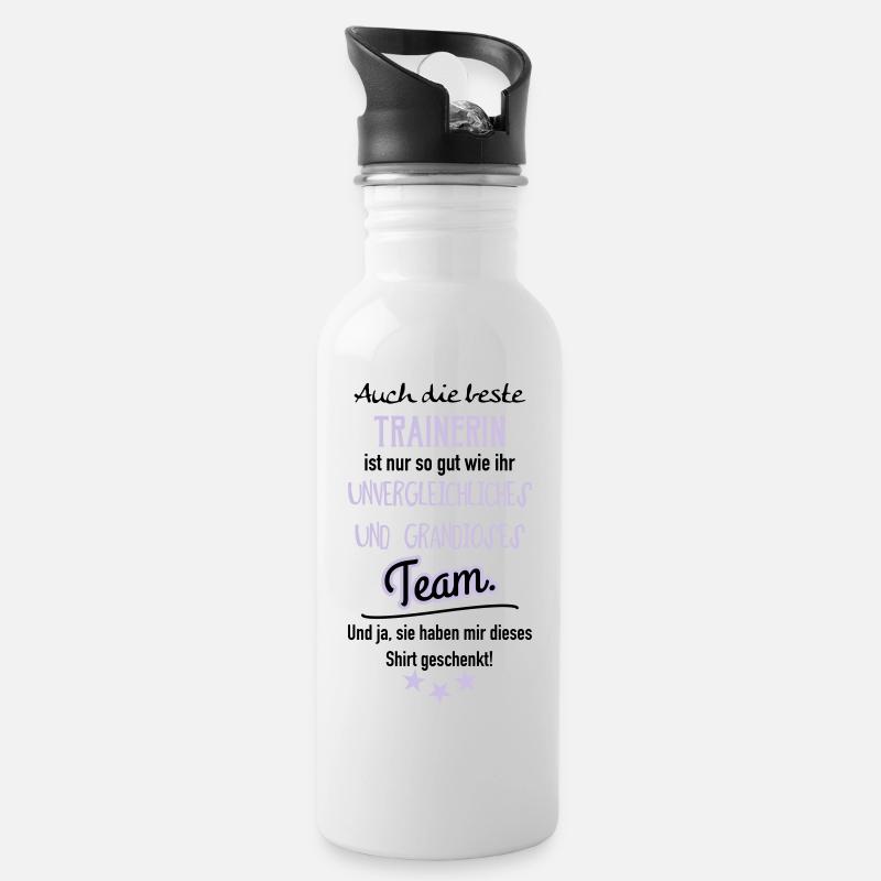 Beste Trainerin Shirt - Trinkflasche mit integriertem Trinkhalm - Weiß