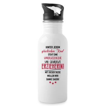 Erzieherin Tasse - Trinkflasche mit integriertem Trinkhalm - Weiß - Rechts