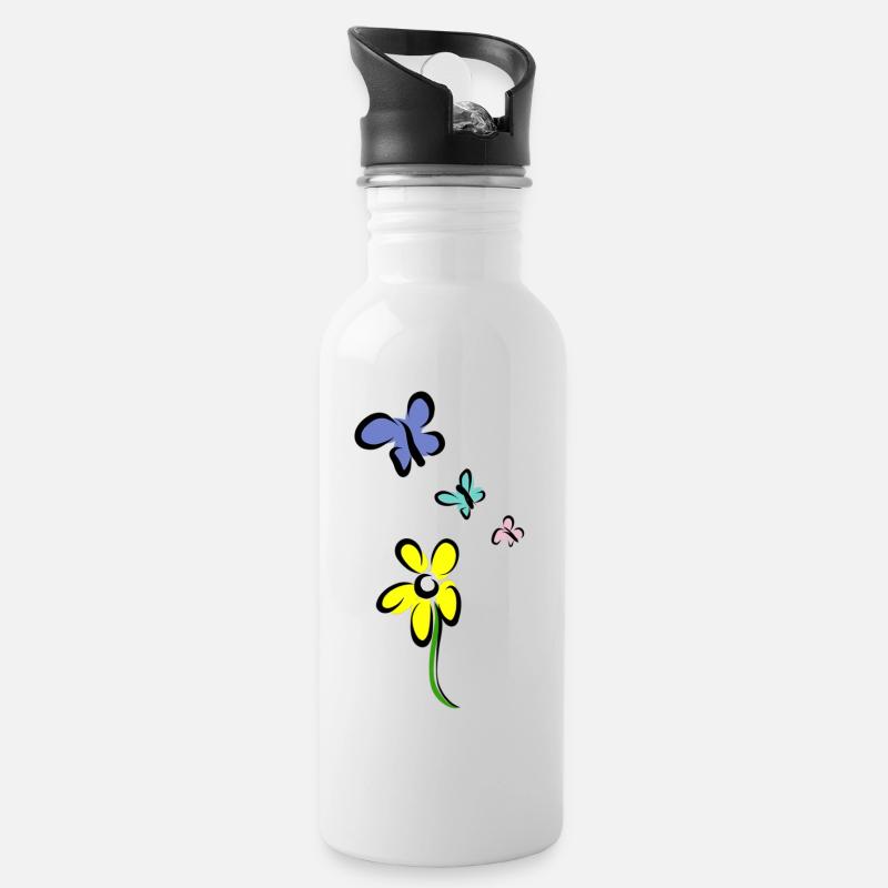 Nicht nur eine Blume - Trinkflasche mit integriertem Trinkhalm - Weiß