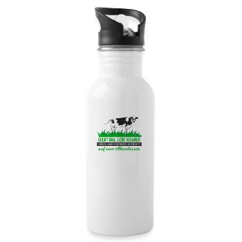 Kuhfladen - Trinkflasche mit integriertem Trinkhalm - Weiß - Rechts