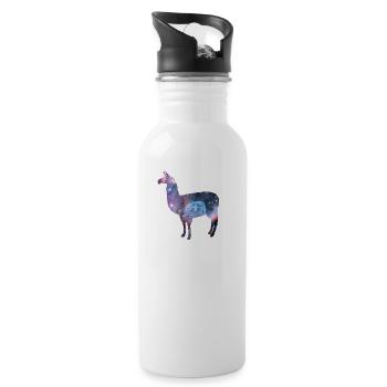 world galaxy llama - Water bottle with straw - white - Right