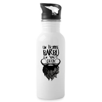 quote bearded man is worth two humor beard drol - Water bottle with straw - white - Right