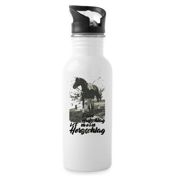 DEIN HUFSCHLAG IST MEIN HERZSCHLAG - Trinkflasche mit integriertem Trinkhalm - Weiß - Rechts