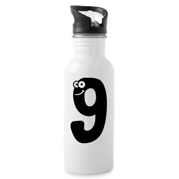 Number 9 nine comic cartoon funny face - Water bottle with straw - white - Right