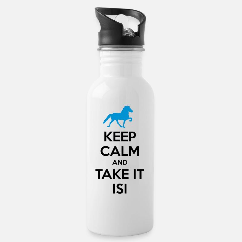 Keep Calm and Take it Isi - Trinkflasche mit integriertem Trinkhalm - Weiß