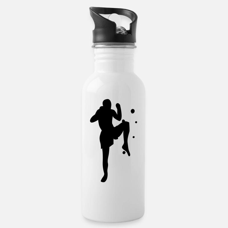 Kickboxen - Trinkflasche mit integriertem Trinkhalm - Weiß
