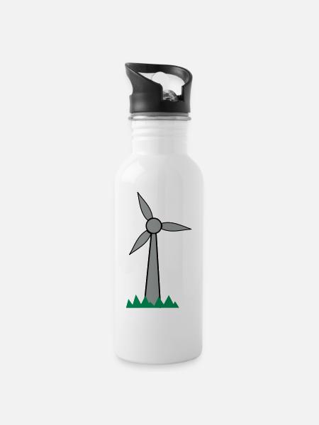 Windrad - Trinkflasche mit integriertem Trinkhalm - Weiß