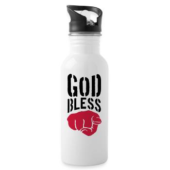God bless you finger show hand funny god jesus log - Water bottle with straw - white - Right