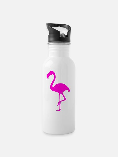 Flamingo Pink - Trinkflasche mit integriertem Trinkhalm - Weiß