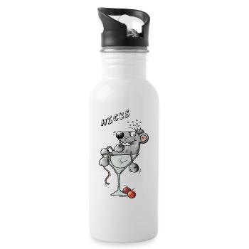 Maus im Cocktailglas - Trinkflasche mit integriertem Trinkhalm - Weiß - Rechts