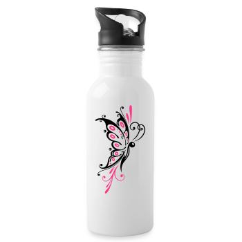 Big filigree butterfly, wings, girlie Tattoo style - Water bottle with straw - white - Right