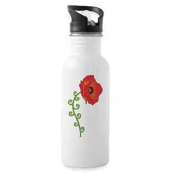 Poppy flower and spiral leaves - Water bottle with straw - white - Right
