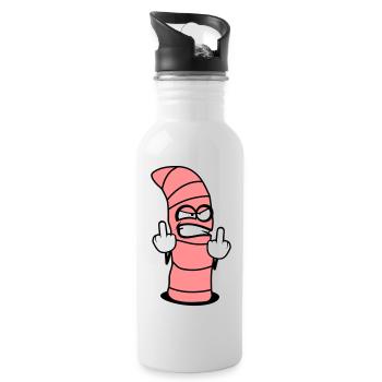 Böser Wurm Design - Trinkflasche mit integriertem Trinkhalm - Weiß - Rechts
